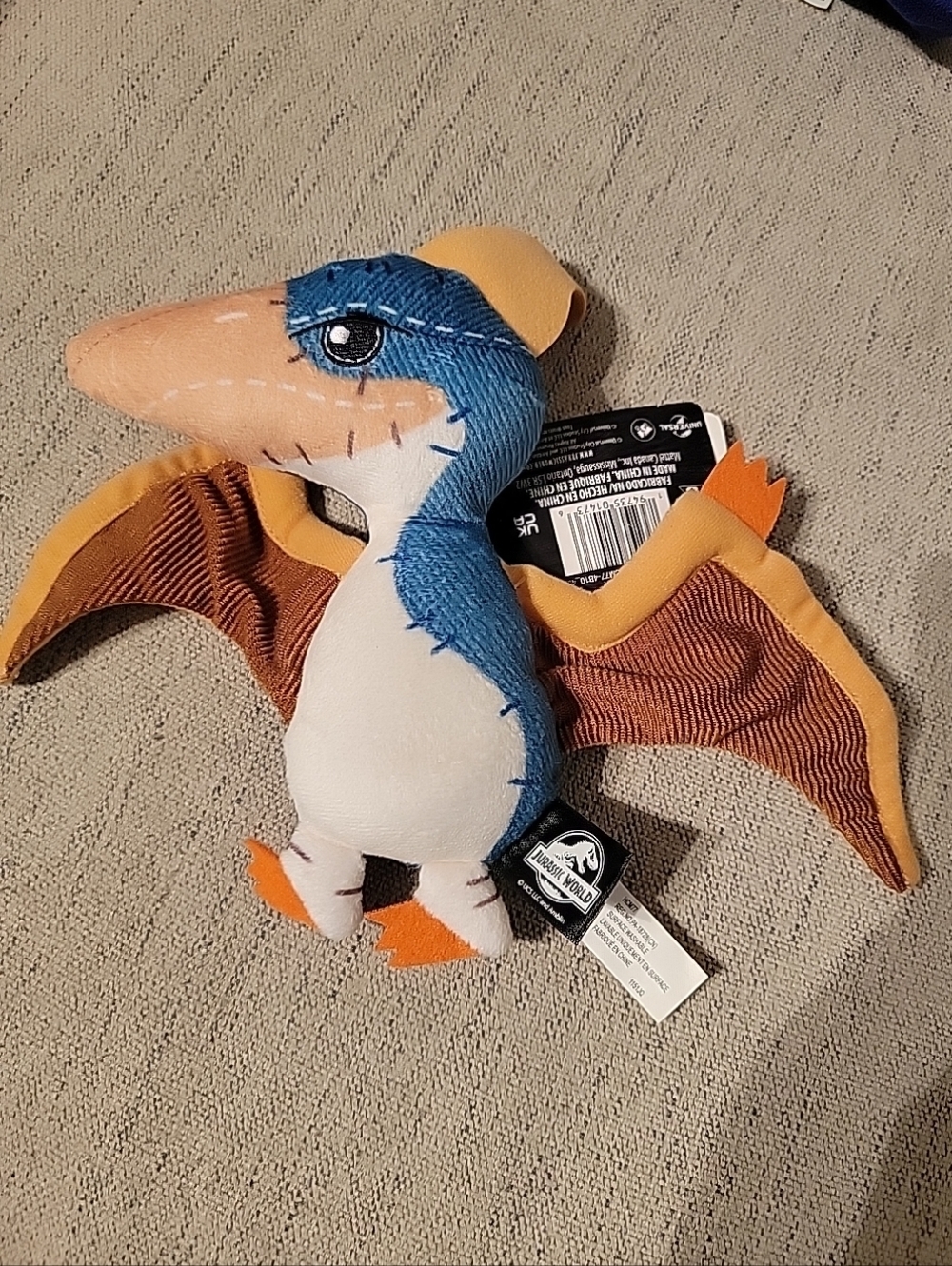 Blue and Orange Plush Pterodactyl Bird Toy - Pet Play Plush - Picture 2 of 7